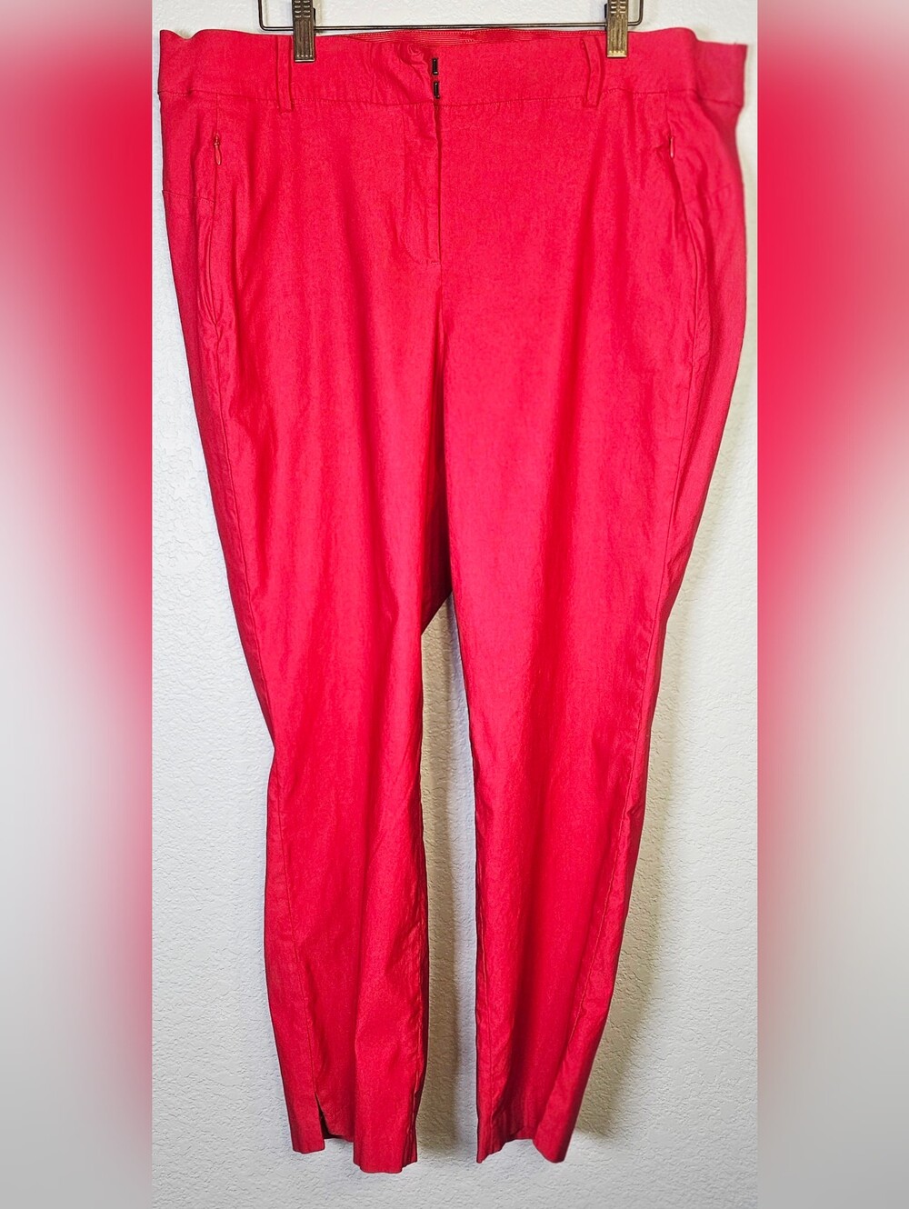 Lane Bryant Red Career Ankle Pants Size 20 Zip Pocket Stretch Slim Leg